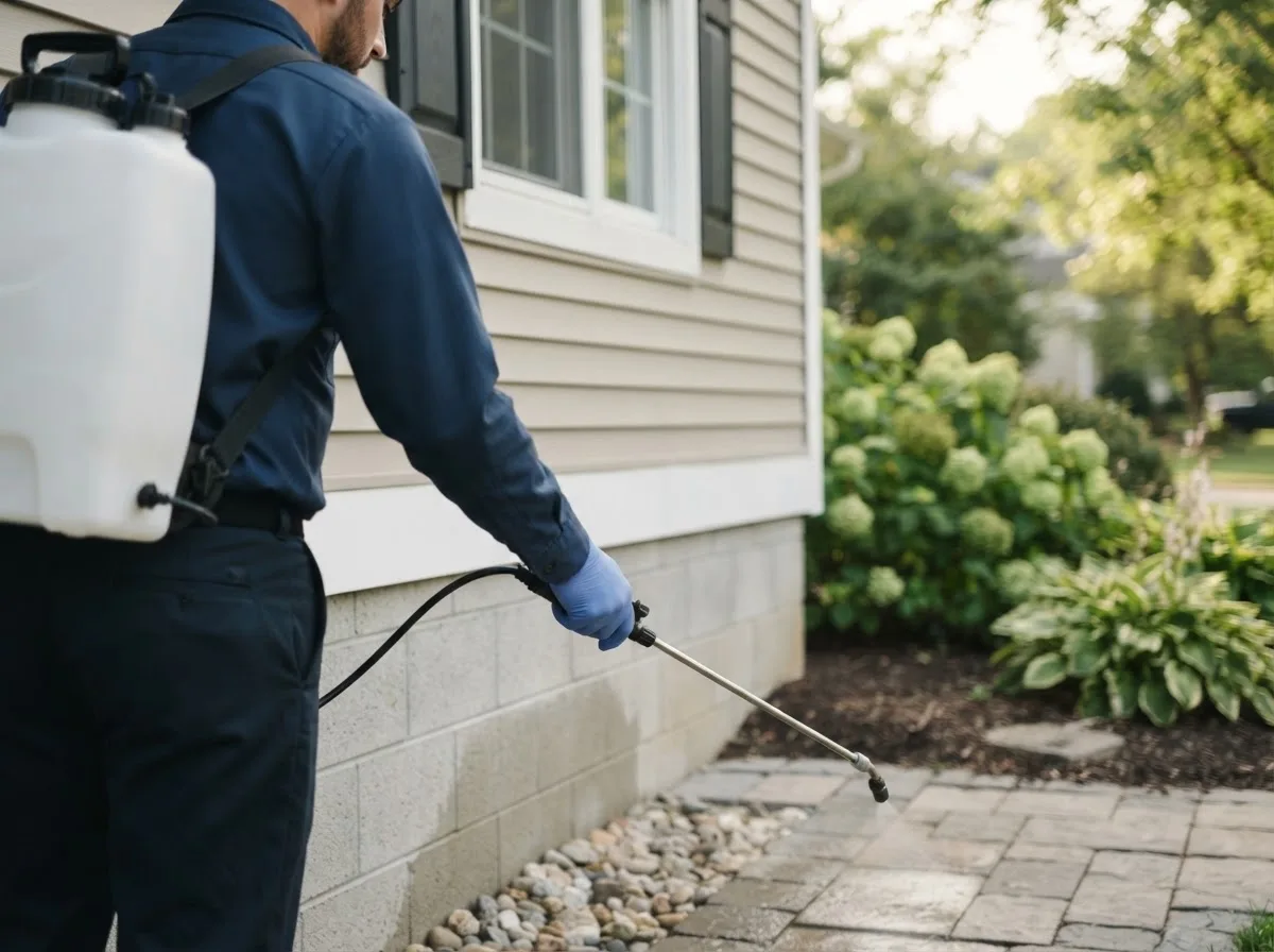 Pest control technician inspecting a home in Log Lane Village, CO